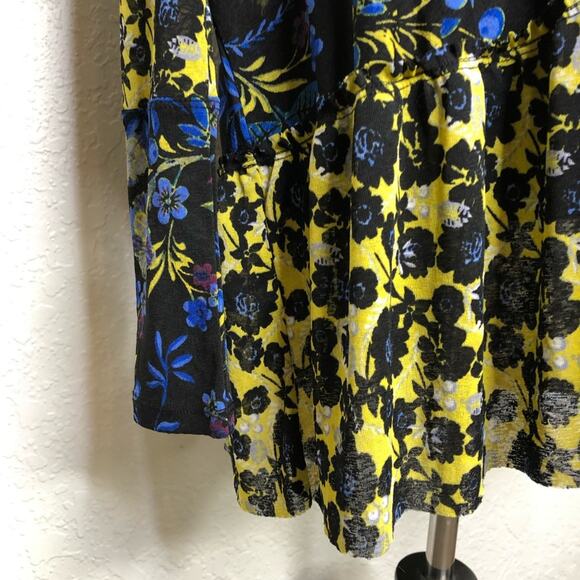 Free People Isabelle black blue yellow floral sheer v neck tunic top size Small - Picture 5 of 16